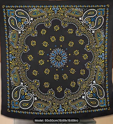 Mandala Pattern Square Scarf 19.68''x19.68'' Bandana Black Blue White Yellow