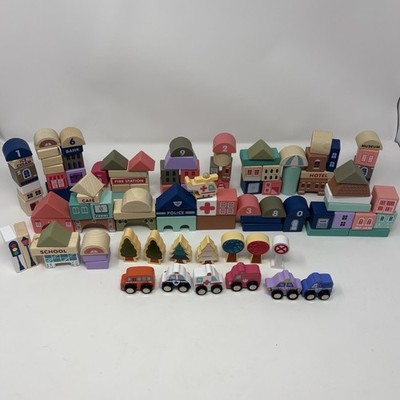 Wooden City Building Blocks Town Play Set Vehicles Buildings Montessori Toy