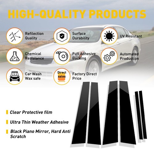 Poste de pilar negro 6 piezas para Honda Accord 2013-2017 4 puertas cubierta de moldura de ventana nuevo con - Imagen 3 de 10