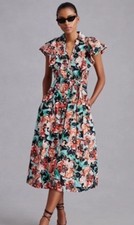 Maeve Anthropologie Floral Shirt Midi Dress Small Flutter Sleeve Belt Boho Art M