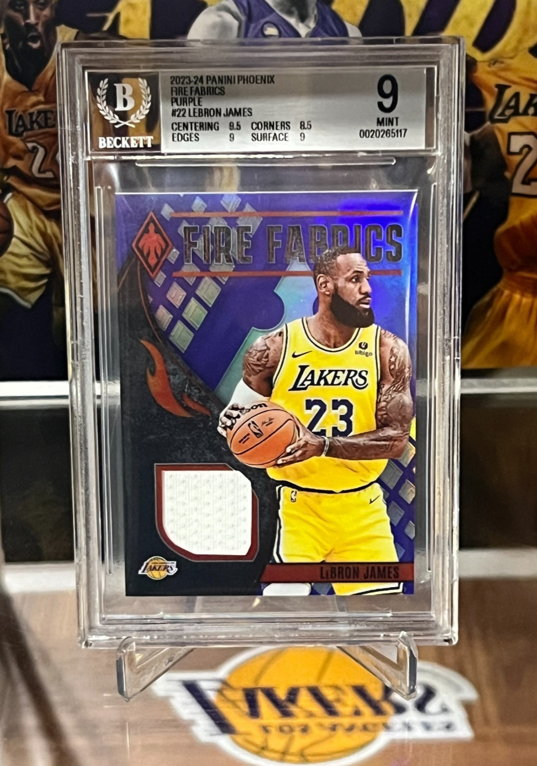2023-24 Panini Phoenix Fire Fabrics LeBron James #FF-LBJ Purple /99 MEM BGS 9 view 5