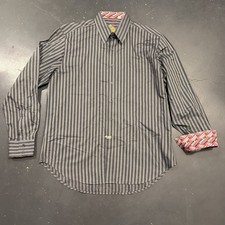 Robert Graham Shirt Mens XL Gray Striped Flip Cuff Button Down Long Sleeve