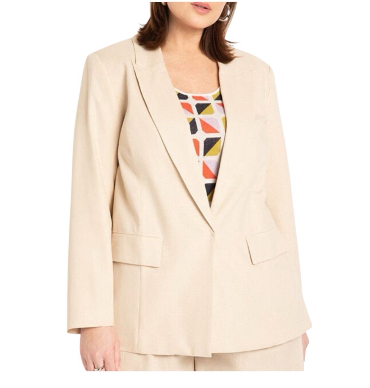 ELOQUII Womens Size 18 Blazer Jacket Beige Linen Cotton Office Career Preppy