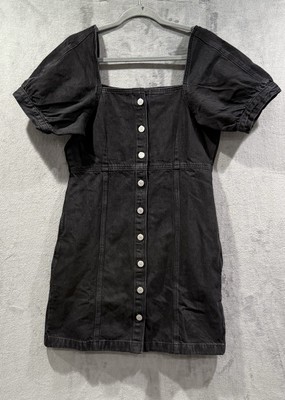 Levis Rhode Denim Black Mini Dress Puff Sleeves Button Front Women s Size M New