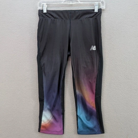 New Balance Leggings Womens Sz XS Capri Running Tights Athletic Space Dye Black - Image 2 of 4