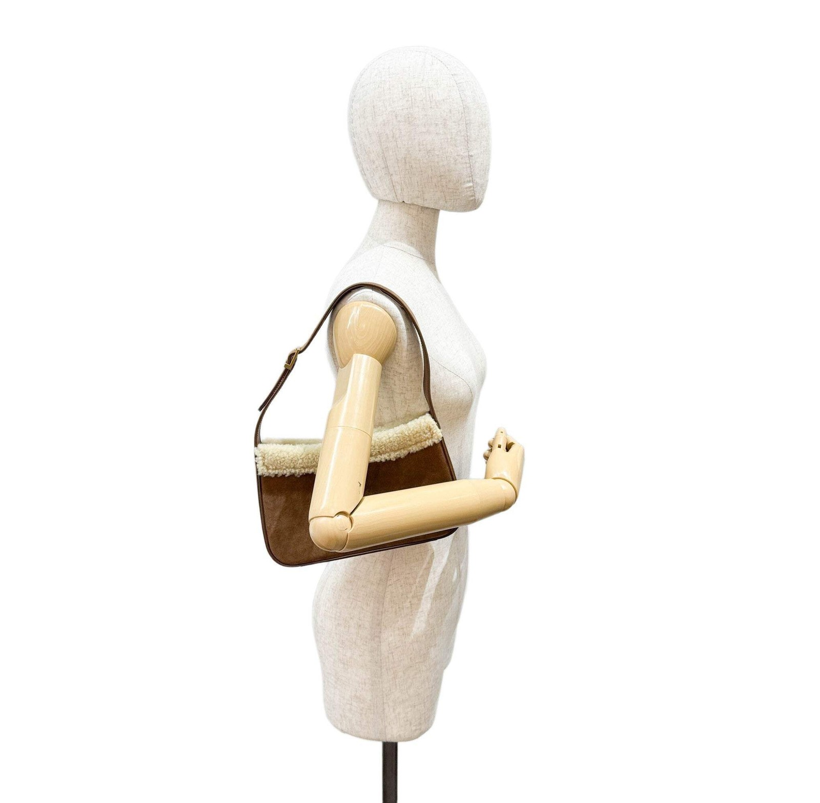 SAINT LAURENT Fur Trim Brown Suede Shoulder Bag thumbnail 3