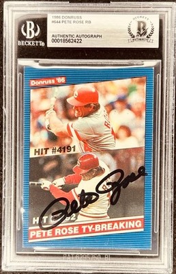 Pete Rose signed autographed Reds 1986 Donruss Ty-Breaking Hit 4192 card 644 BAS
