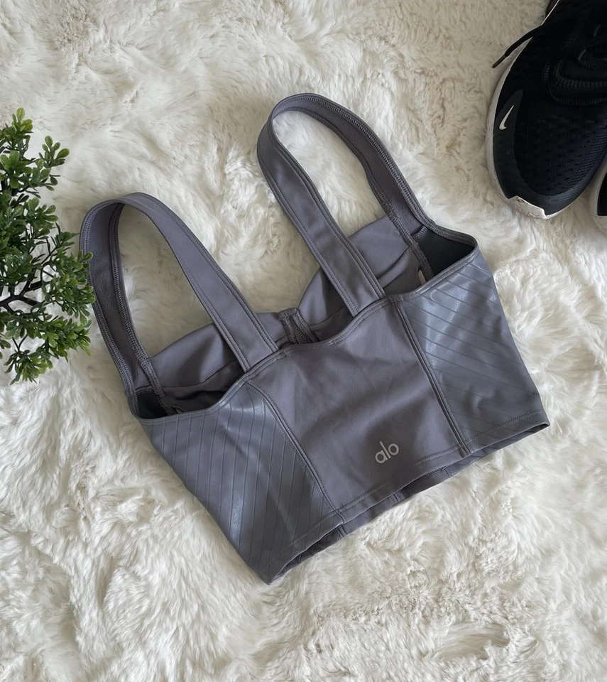 ALO Yoga Active Sports Bra – Lavish Corset – Fog – Sculpting Performance Top - Image 4 of 4