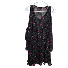 Express Dress Women's Medium Sheath Cold Shoulder Floral Black Sheer Lightweight