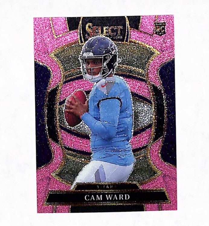 2025 Panini Select #26 Cam Ward 9/15 Pink Glitter Prizm Rookie Card Titans 