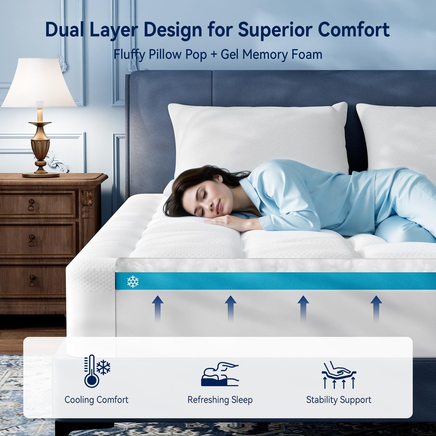 ELEMUSE 3 Inch Cooling Memory Foam Mattress Topper Twin, 2 Inch Pressure-Reli...