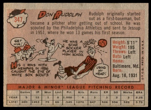 1958 Topps Set Break Don Rudolph Rookie #347 EX-EXMINT | eBay