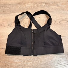 Black Front Zip Sports Bra Adjustable Straps High Support Workout Medium M