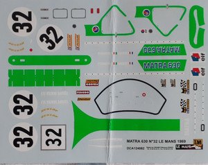 Décalcomanies (decals) 1/43 Pour Matra 630 - Trophée Auvergne Magny-Cours 1967 - Occasion