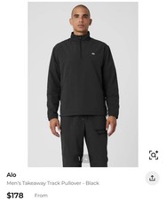 Alo Men  s Black Mock Neck Long Sleeve 1/4 Zip Pullover Pockets Size M