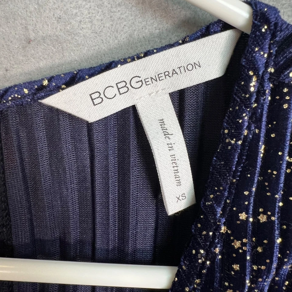 Mono sin mangas BCBG Generation XS azul marino y dorado brillante para mujer Foto 3 de 4