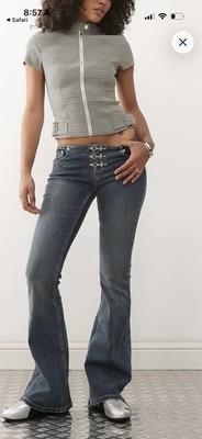 The Ragged Priest Women s Blue Denim Flared Jeans Buckle Closure 5-Pocket