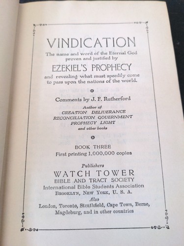 VINDICATION 3 Embossed Book J. F. Rutherford Watchtower IBSA Jehovah's Witnesses - Picture 2 of 11
