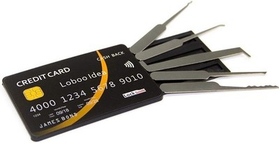 Loboo Idea Lockpicking Set mit Dietrich Werkzeug im Kreditkartenformat, Silber