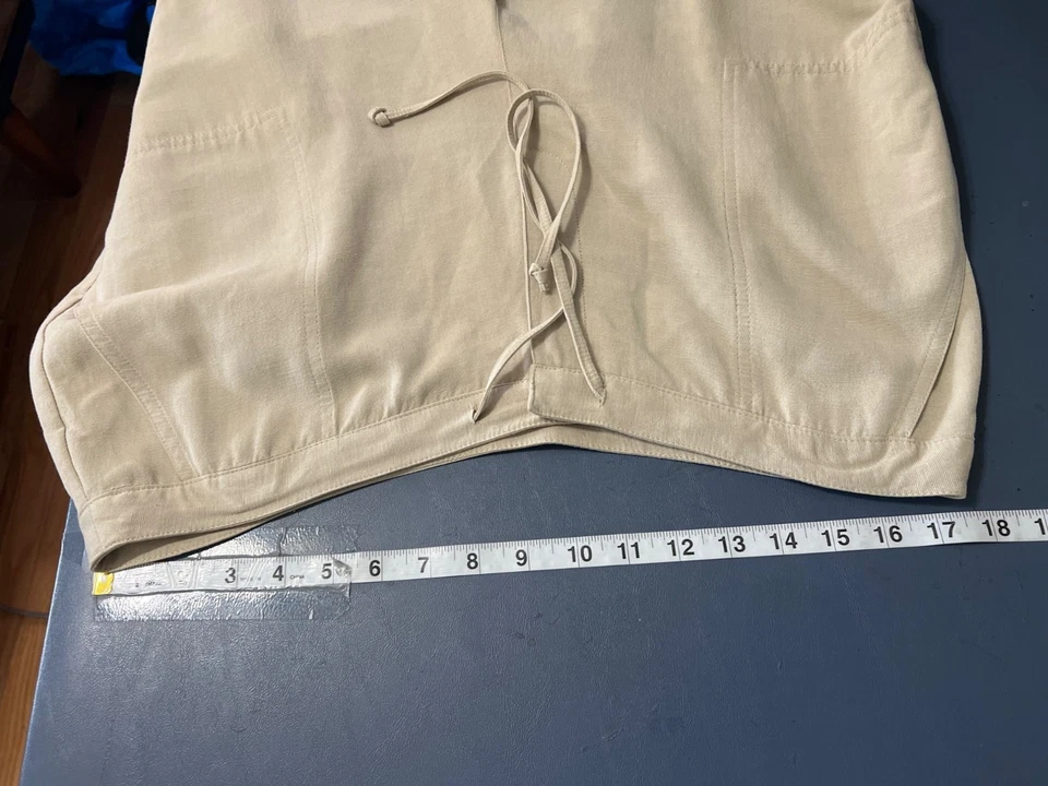 Linen Blend Beige Drawstring Pants Sz 16 Wide Leg Beach Boho Coastal Lagenlook - Image 2 of 4