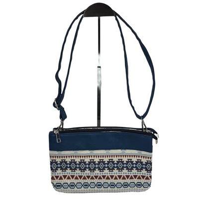 Canyon Sky Southwest Geometric Woven Crossbody Bag Navy Blue Triple Compartment