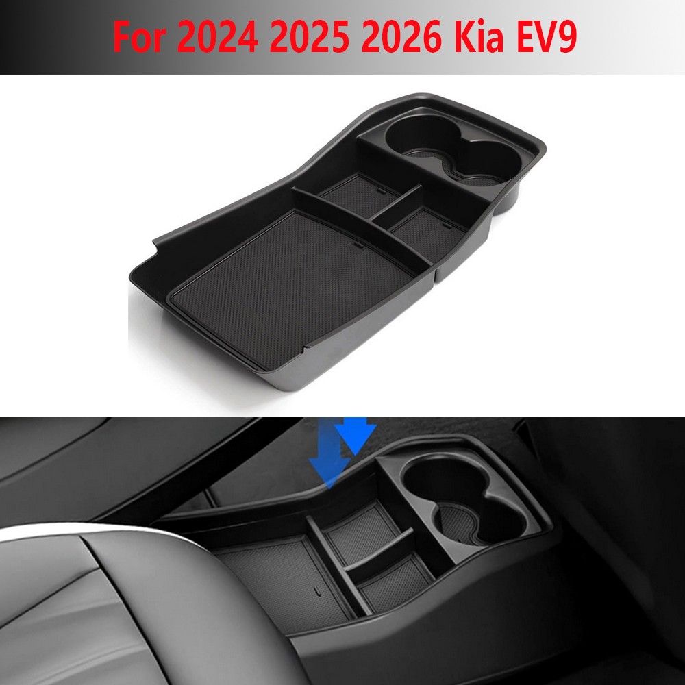 For 2024 2025 2026 Kia EV9 Center Console Organizer Storage Box Tray +Cup Holder
