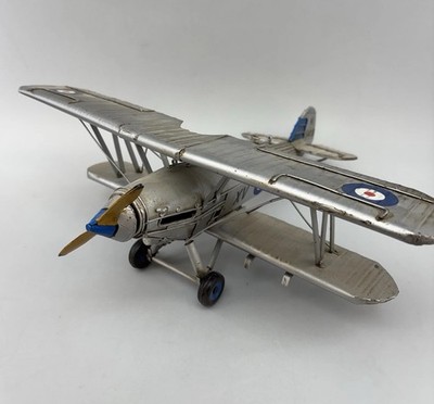 Cheungs British Hawker Biplane 14  Silver Metal Airplane Model Decor Distressed
