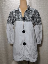 Chicos Linen Black/White Tunic jacket graphic line print, 3/4 sleeves Sz 0