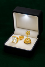 1ct Earrings Yellow Gold Gift Box Lab-Created VVS1/D/Excellent Diamond Test Pass