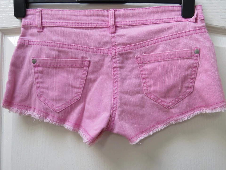 Denim Co Y2K Vintage Hot Pants Shorts Size 8 Pink Raw Edge Pockets Stretch Boho - Image 3 of 3