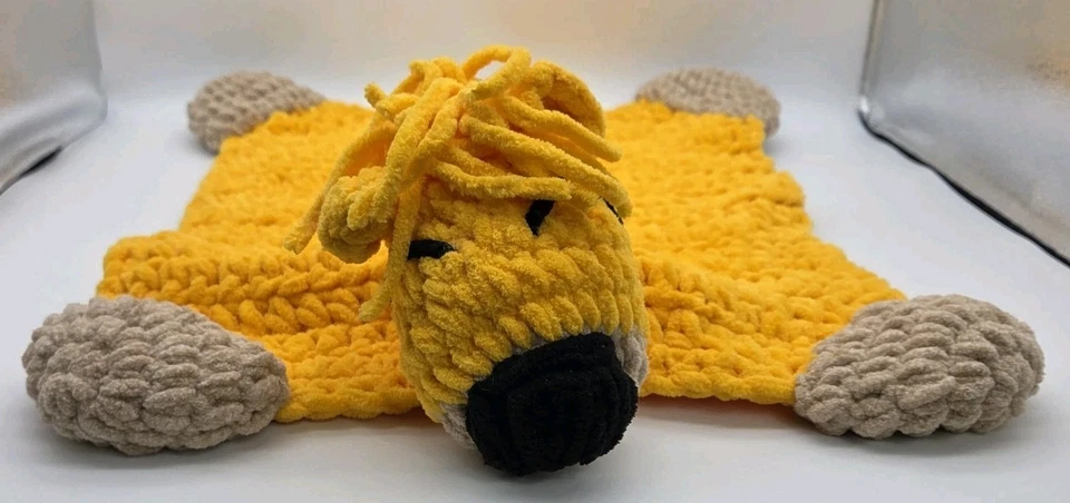 Manta de seguridad para bebé león almohadilla para siestas Lovey hecha a mano ganchillo voluminoso tejido suave Foto 2 de 4