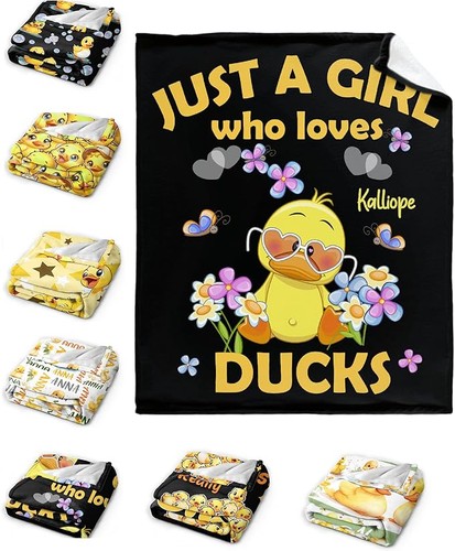 Custom Name Just a Girl loves Duck Adult duck Blanket Kids Funny Blanket - Picture 8 of 10