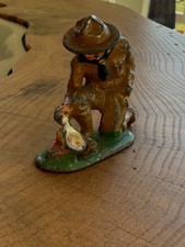  VINTAGE BARCLAY MANOIL BOY SCOUT FRYING EGGS OVER FIRE DIME STORE LEAD FIGURE 