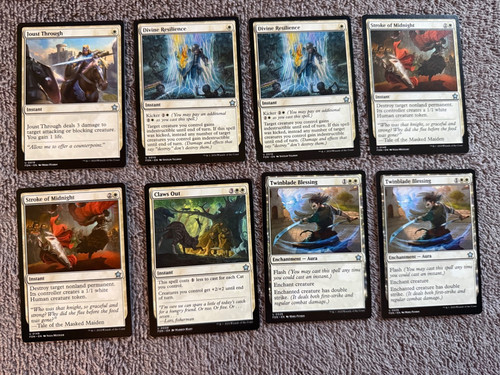 8 MTG Foundations White Cards Divine Resilience Stroke of Midnight Claws Out FDN