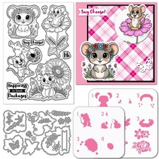 GLOBLELAND Cute Mice Clear Silicone Stamp Metal Flowers Cutting Die 200x200mm
