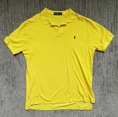 Polo Ralph Lauren Logo Polo Shirt Men's L Regular Yellow Short Sleeve Solid