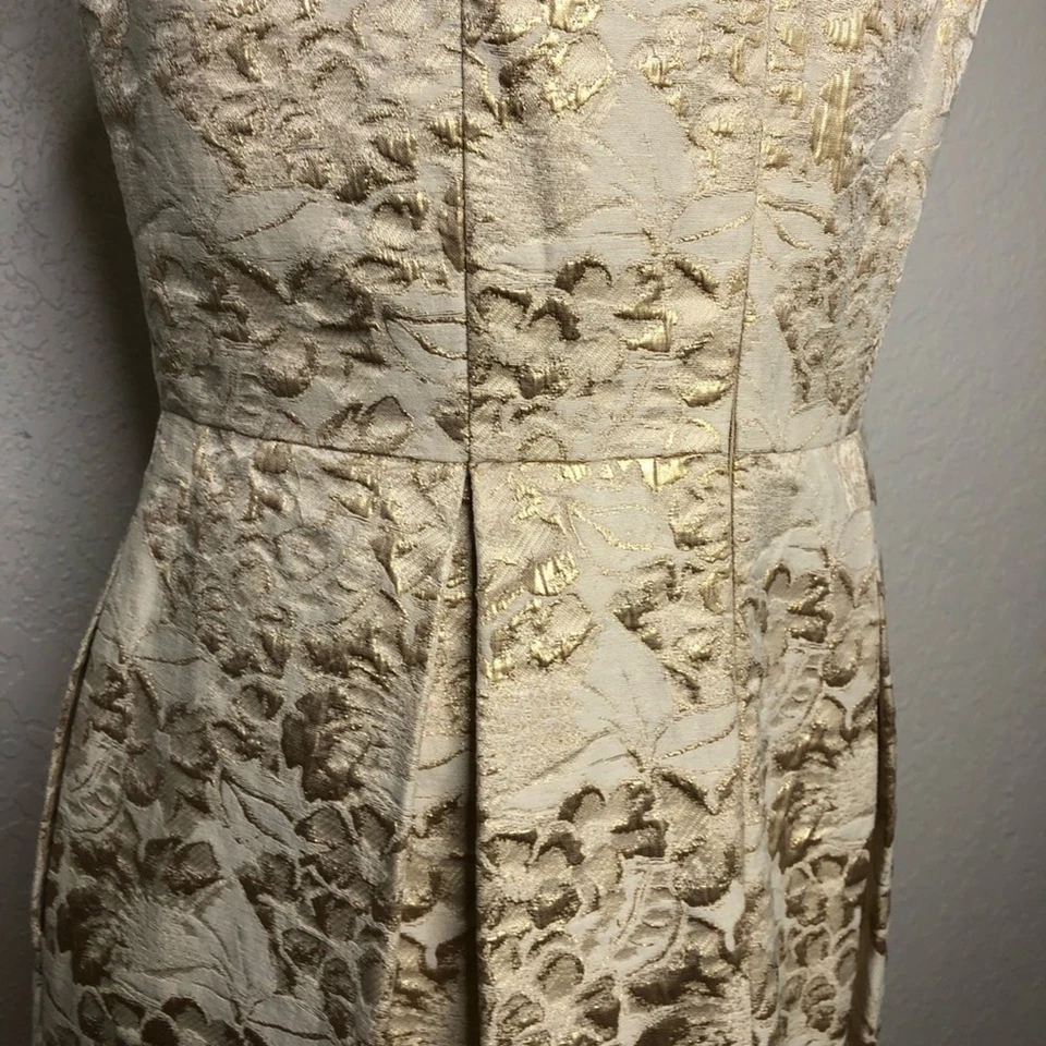 Eliza J cream gold metallic floral brocade sleeveless tulip sheath dress size 12 - Image 3 of 4