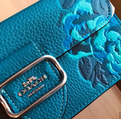 Coach Rare Limited Edition Deep Turquoise Painted Floral Crossbody Purse