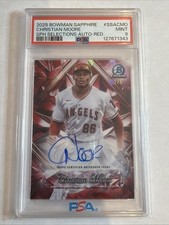 2025 Bowman Chrome Sapphire Selections Red Ref Christian Moore Auto 2/5 SP PSA 9