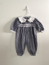 Vintage Smocked Peter Pan Collar Gingham Baby One Piece 6 Months