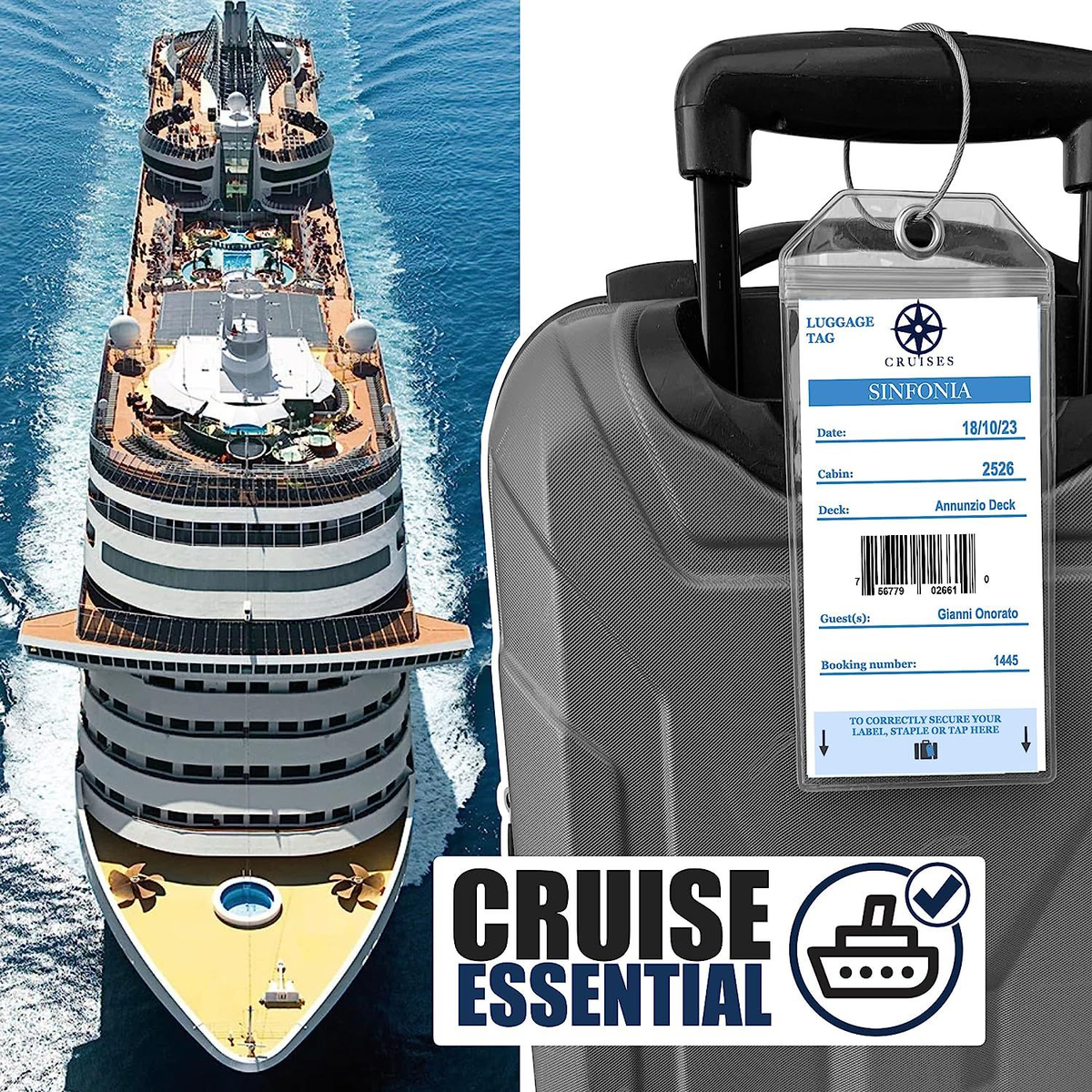12-Pack Cruise Luggage Tag Holders - Waterproof PVC With Stainless Steel Loops - Fits Carnival & Holland America Cruise Ships