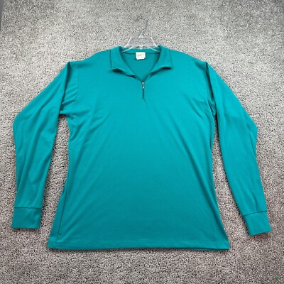 VINTAGE 80s LL Bean Shirt Mens XXL 2XL Green 1/4 Zip T Neck Pullover Polo 