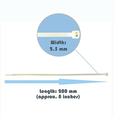 100 Pack - 200 X 2.5MM Nylon Cable Tie Wraps in White - Tuff Jacks - 第 2/6 張圖片