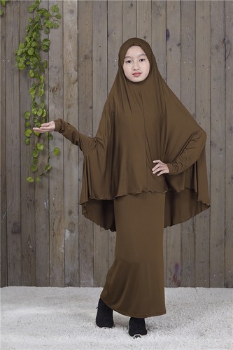 Arab Muslim Kid Girls Prayer Suit Abaya Long Hijab Maxi Dress Jilbab Islamic Set - Picture 2 of 20