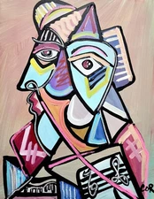 CORBELLIC EXPRESSIONISM 16X20 PUZZLED MAN CUBIST FINE ART HOME INTERIOR DESIGN