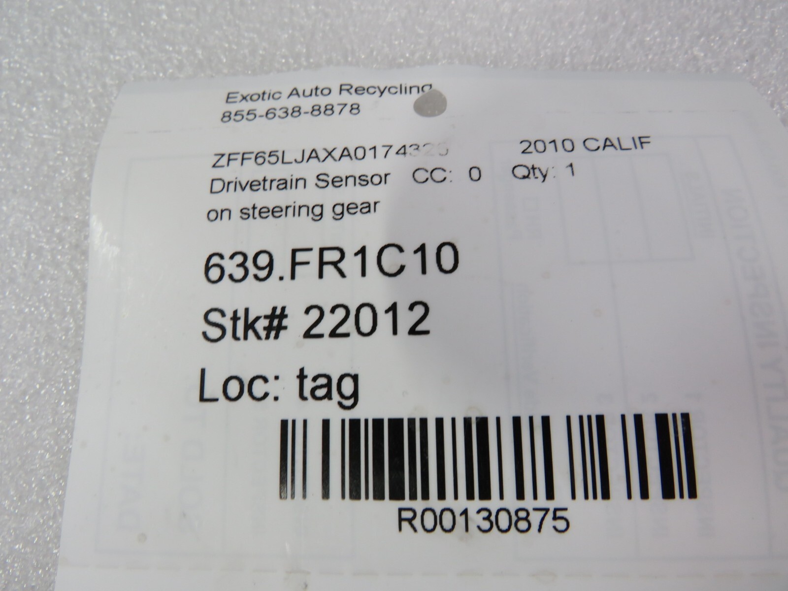 Ferrari California, Drivetrain Sensor, On Steering Gear, Used