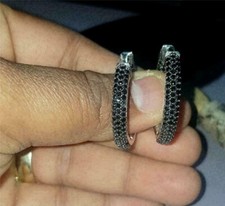 2Ct Round Cut Lab Created Diamond Huggie  Hoop Earrings 14K White Gold Plated