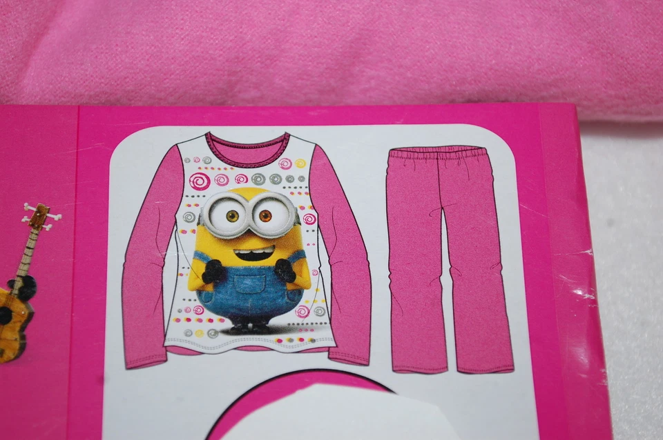 Girls Pajamas MINIONS 2 Pc Flannel Set PINK L/S SHIRT & PANTS Despicable Me 4-5 - Image 2 of 2