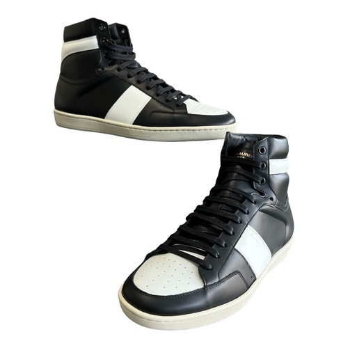 Saint Laurent Zapatillas SL/10H Mid Top Talla 42 UK 8 Negro Blanco Cuero Zapatilla