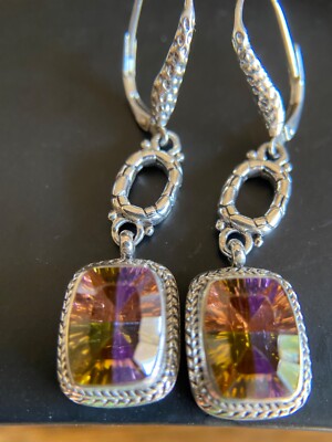 Sarda, Bali Artisan Made, 925, Unique,Colorful  Lucky Stone  CZ Dangle Earrings